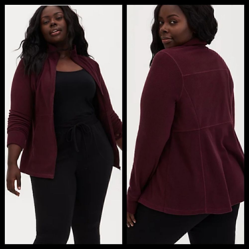 00X 10 Torrid Burgundy Purple Fleece Active Zip Jacket Funnel Neck Princess Seam
